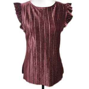 Worthington Short Cap Sleeve Ribbed Velvet Top, Maroon, M